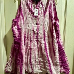 Lane Bryant Pink and White Buttoned Blouse NWT